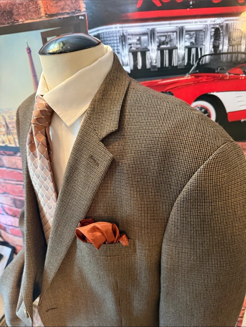 Chaps Brown Houndstooth Sport Coat with Brown Satin Lining